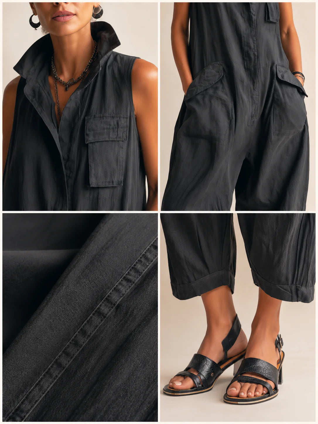 Sleeveless Utility Wide-Leg Jumpsuit