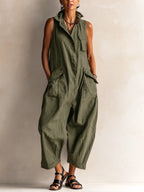 Sleeveless Utility Wide-Leg Jumpsuit