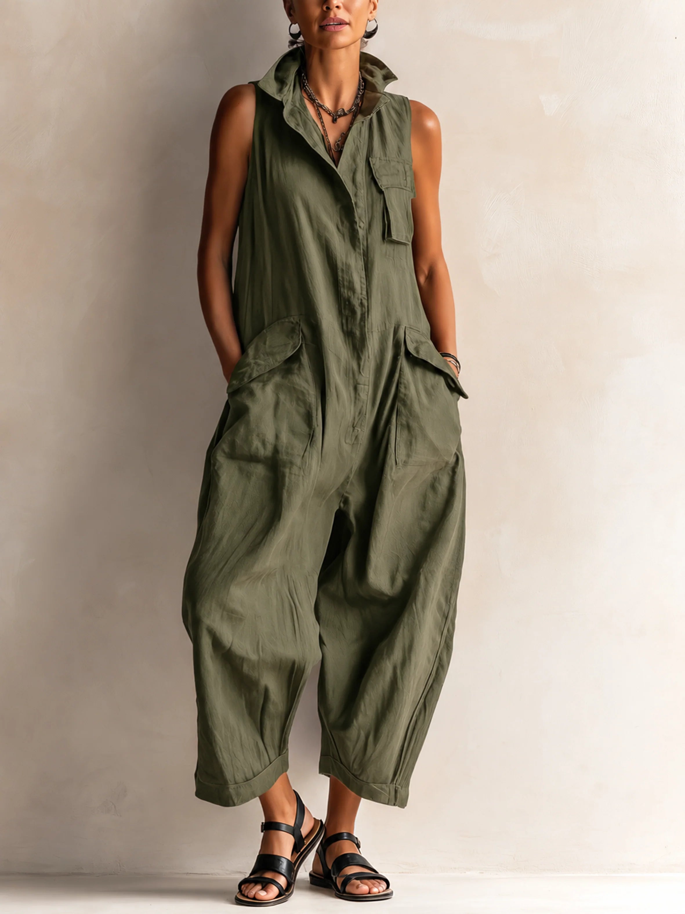 Sleeveless Utility Wide-Leg Jumpsuit