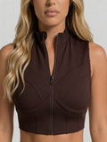 BROWN - FOCUS ZIP-UP TOP
