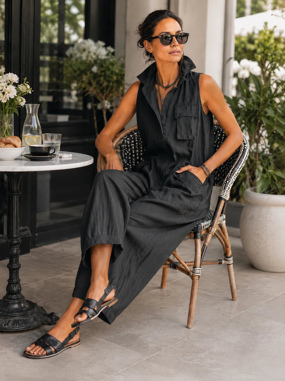 Sleeveless Utility Wide-Leg Jumpsuit