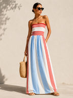 Striped Smocked Strapless Maxi Dress