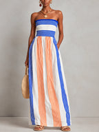 Striped Smocked Strapless Maxi Dress